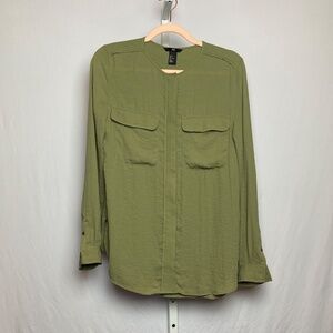 💙5/$15 H&M Women’s Olive Green Long Sleeve Button Front Blouse Size 8